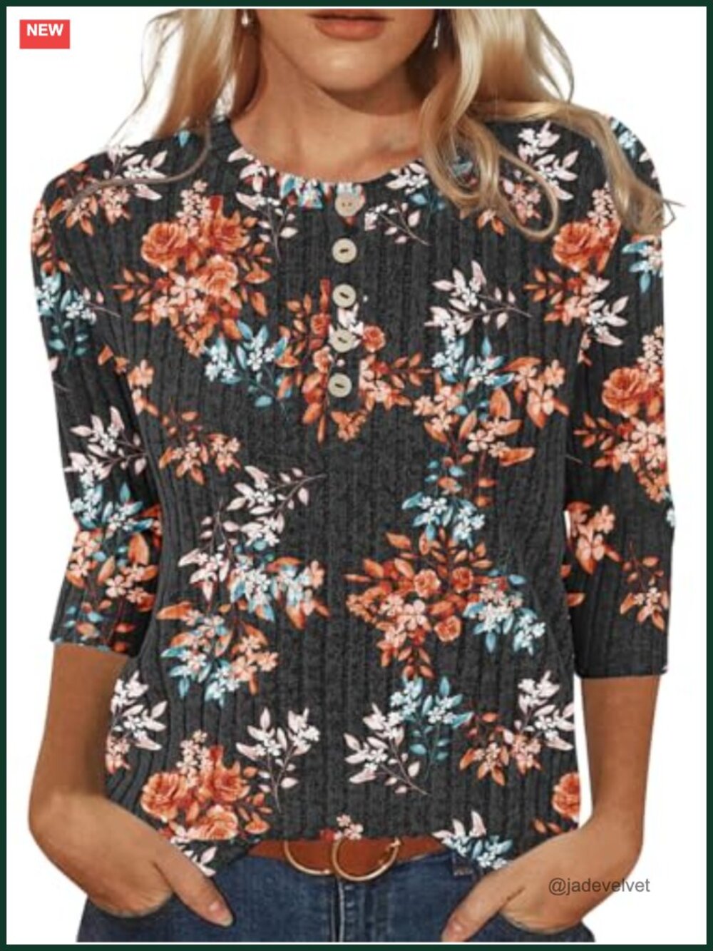 VUTRU Women 3/4 Sleeve Henley Sweater Pullover Tunic Top Loose Fit Fall